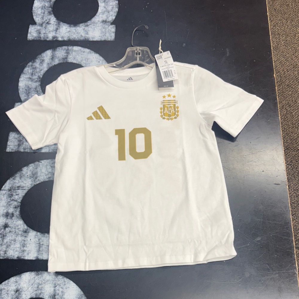 adidas White & Gold Argentina #10 Kids Soccer Tee